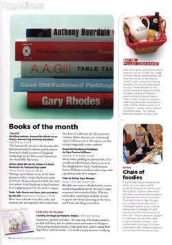 A. A. Gill puts "Cooking for Dogs" in the Books of the Month section --- but on the "Shelves of Shame." Please double-click the thumbnail and then double-click again to get an image that you can read.