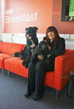 Woody making sure he gets his share of cuddles while we all wait for showtime on the BBC World Service Cooking For Dogs
