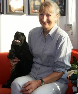 Cathy and Woody smiling for our camera as we try to remain cool, calm and collected waiting for our time in front of the cameras for the BBC World Service Cooking for Dogs live segment