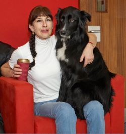 Barney getting some TLC before his big moment in front of the cameras for the BBC World Service Cooking for Dogs live segment