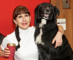 Barney having a laugh as he tries to calm his nerves before his big moment in front of the cameras for the BBC World Service Cooking for Dogs live segment