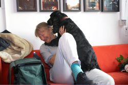 Woody getting excited before his big moment in front of the cameras for the BBC World Service Cooking for Dogs live segment